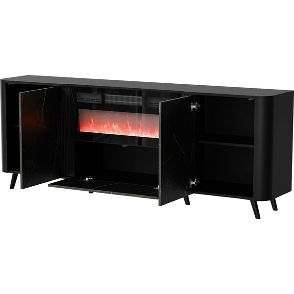 Cama Meble Komoda VOLARE 200x39x75 czarny/san sebastian + kominek