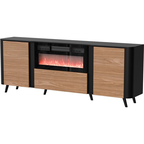 Cama Meble Komoda VOLARE 200x39x75 czarny/orzech + kominek