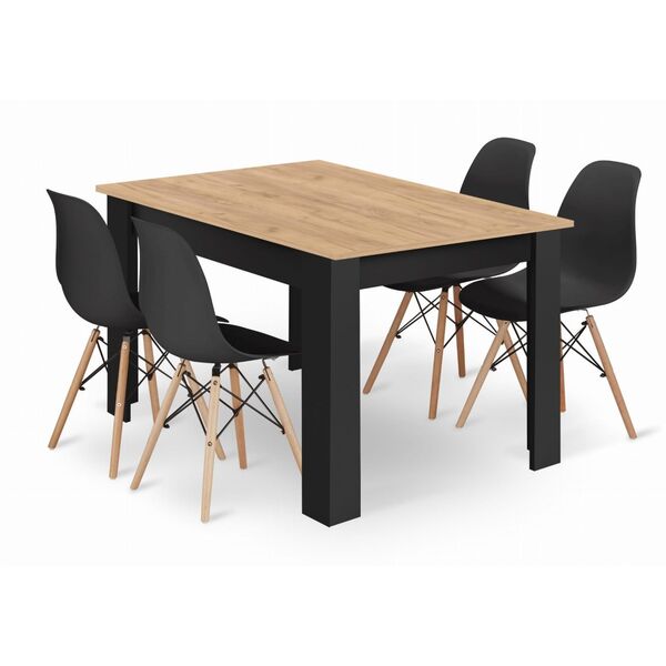 Stół NP 120x80 Artisan nogi czarne + 4 krzesła OSAKA czarny nogi naturalne