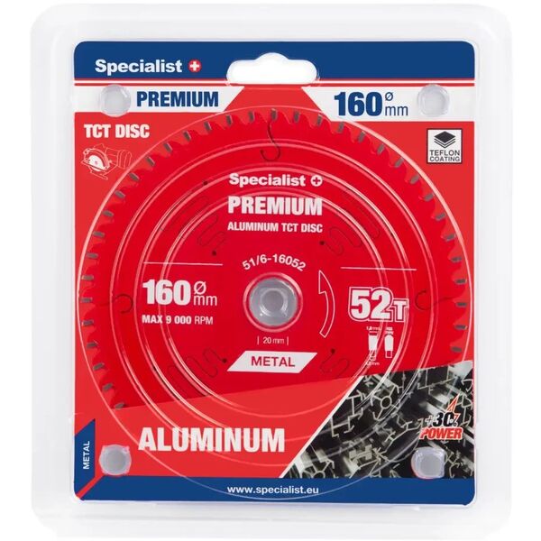 Δίσκος κοπής 160x52Tx20mm, Αλουμίνιο PREMIUM, SPECIALIST+