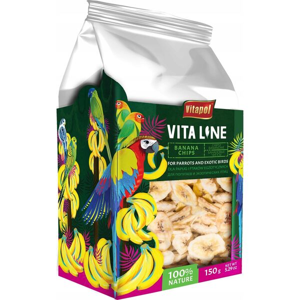 Vitapol Vitaline Chipsy bananowe dla papug i ptaków egzotycznych 150g, 4szt/disp