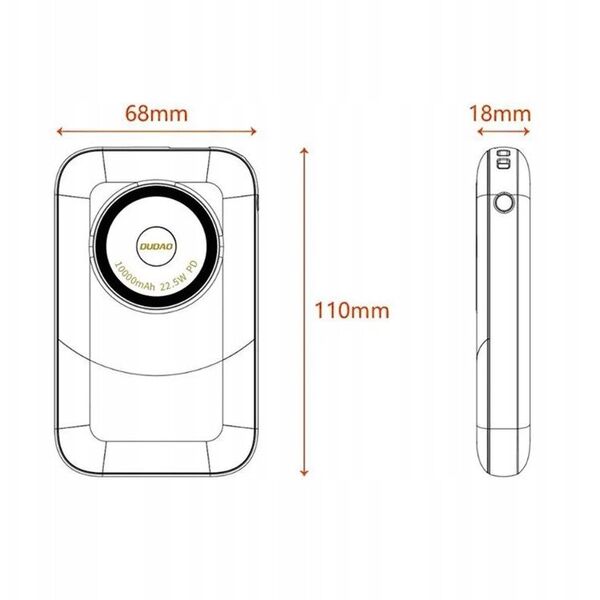 Powerbank Dudao K21 Mini 10000mAh 22.5W USB-A / USB-C - szary