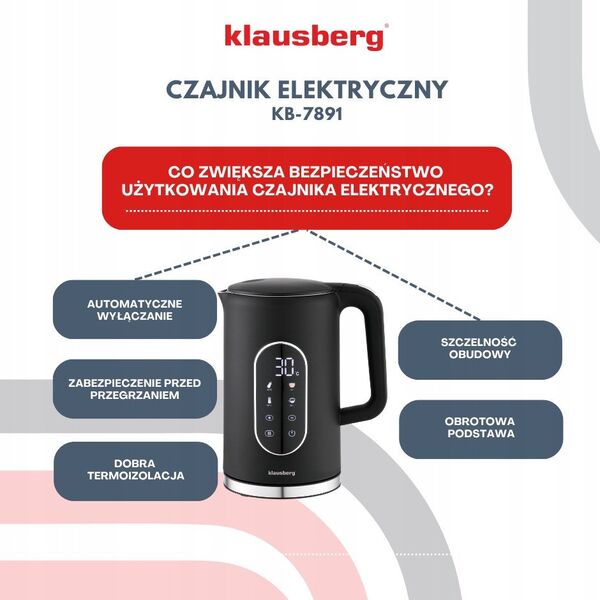 CZAJNIK ELEKTRYCZNY 1,7L KLAUSBERG KB-7891 LED REGULACJA TEMPERATURY