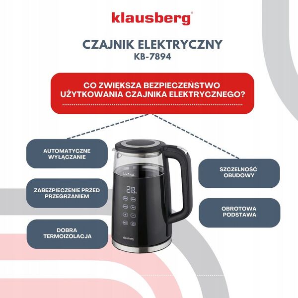 CZAJNIK ELEKTRYCZNY 1,7L KLAUSBERG KB-7894 LED REGULACJA TEMPERATURY