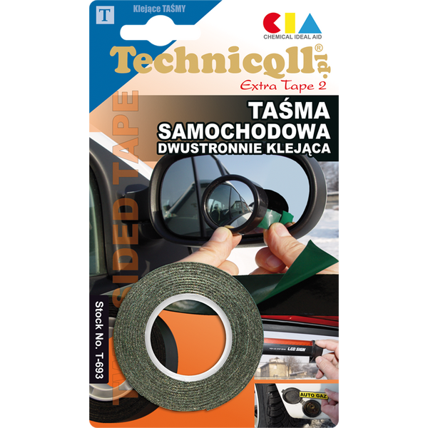 Technicqll Taśma samochodowa dwustronna czarna 19mm x 1,5m T-709