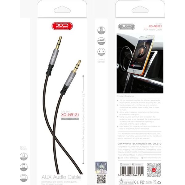 Kabel XO Jack 3.5mm - Jack 3.5mm 1m szary (NB121)