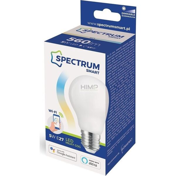 Spectrum Żarówka LED GLS 5W E-27 COG 230V CCT+DIMM MILKY Wi-Fi Spectrum SMART himp