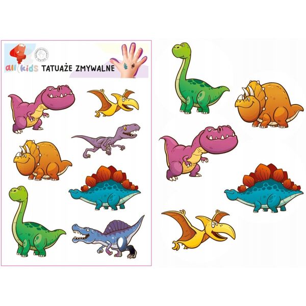Tatuaże zmywalne dla dzieci Dinozaury