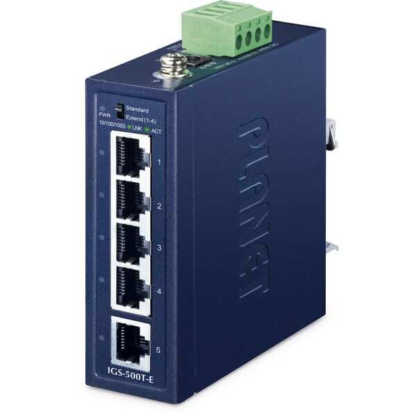 PLANET IGS-500T-E łącza sieciowe Nie zarządzany Gigabit Ethernet (10/100/1000) Niebieski