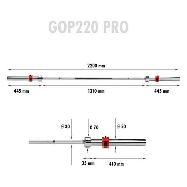 HMS GOP220 PRO GRYF PROSTY OLIMPIJSKI 20KG 2200MM HMS + ZG1000R ZACISKI LOCK
