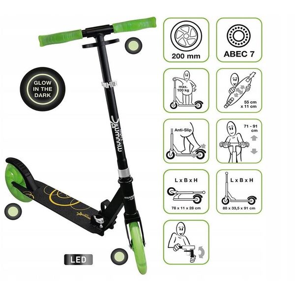 Πώληση! MUUWMI Αλουμινένιο Scooter Glow scooter 200 mm πράσινο AU 621