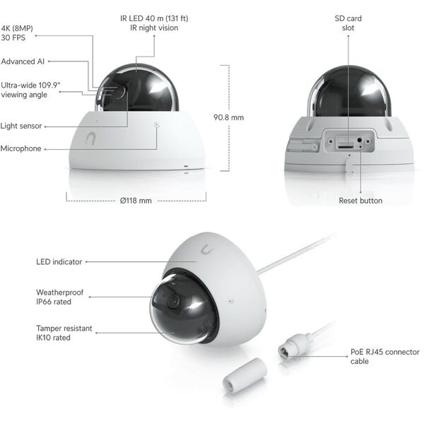 UBNT UVC-AI-Dome-B - AI Dome PoE kamera, 8MP, černá