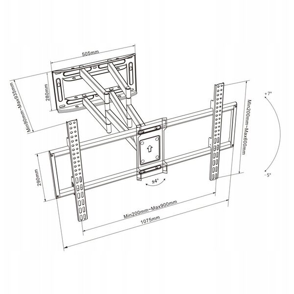 UCHWYT DO TV LCD/LED 50-120" 150KG UY-190XL ART reg. pion i poziom 90-935mm maxVESA 900x600