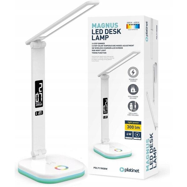 PLATINET LED DESK LAMP LAMPKA BIURKOWA RGB WIRELESS CHARGING WHITE [46218]