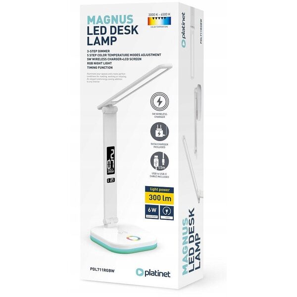 PLATINET LED DESK LAMP LAMPKA BIURKOWA RGB WIRELESS CHARGING WHITE [46218]
