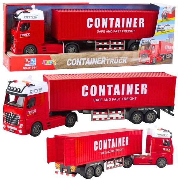 Ciężarówka Transportowa Z Kontenerem Światła Dźwięki Czerwona LEAN Toys