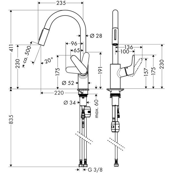 Bateria kuchenna Hansgrohe Focus stojąca stal szlachetna (31815800)