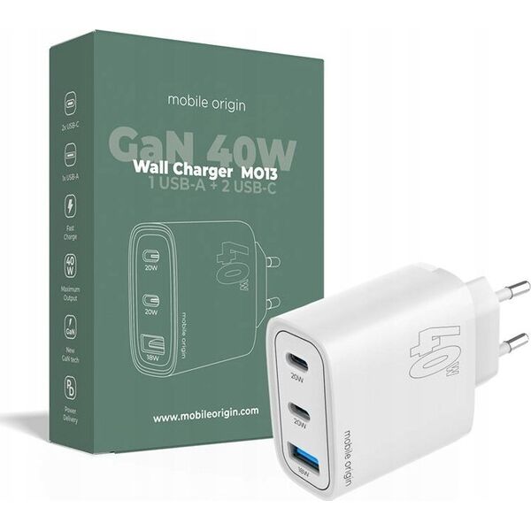 Φορτιστής MOBILE ORIGIN MO13 1x USB-A 2x USB-C 3 A (FRL-GAN40W-MO13)