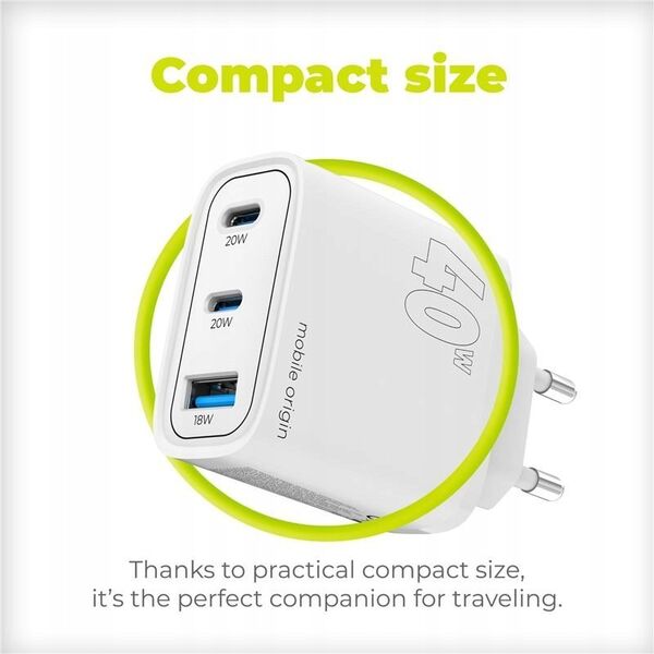 Φορτιστής MOBILE ORIGIN MO13 1x USB-A 2x USB-C 3 A (FRL-GAN40W-MO13)