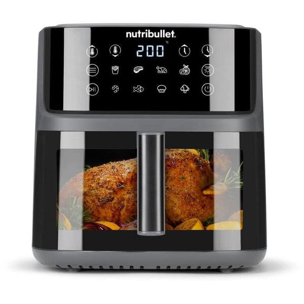 Heißluftfritteuse CRISPLITE VISION(schwarz/silber, 2.000 Watt, Korb 8 Liter, mit Sichtfenster)