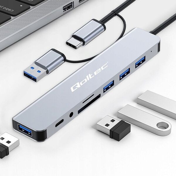 HUB Adapter 8w1 USB-C/USB | USB-C | 4xUSB | SD/TF card | Jack    3.5mm TRRS