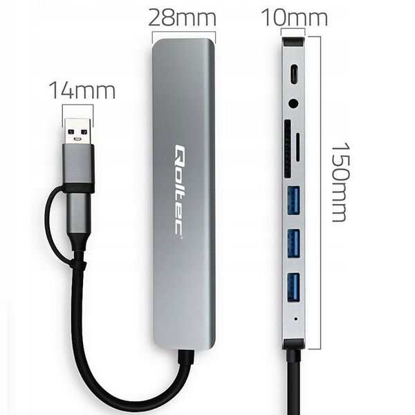 HUB Adapter 8w1 USB-C/USB | USB-C | 4xUSB | SD/TF card | Jack    3.5mm TRRS