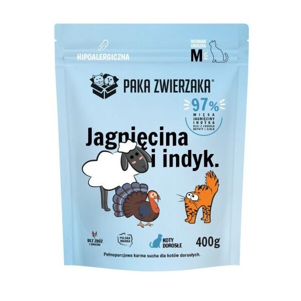 Paka Zwierzaka - Karma sucha KOT Jagnięcina i indyk ''M'' 400g
