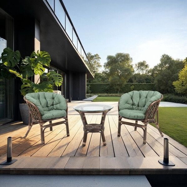 FURNIT SET OUT BROW/GRE ARMCHAIR/TABLE