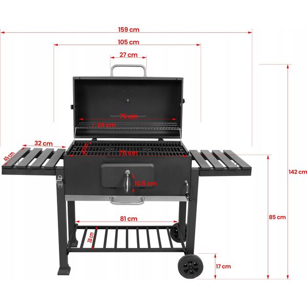 Toya LUND GRILL WĘGLOWY XXL ŻELIWNY RUSZT 78x42,5cm