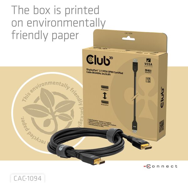 Club 3D DP-Kabel 2.1 DP80 zertifiziert 10K/8K/4K St/St retail - Kabel (CAC-1094)