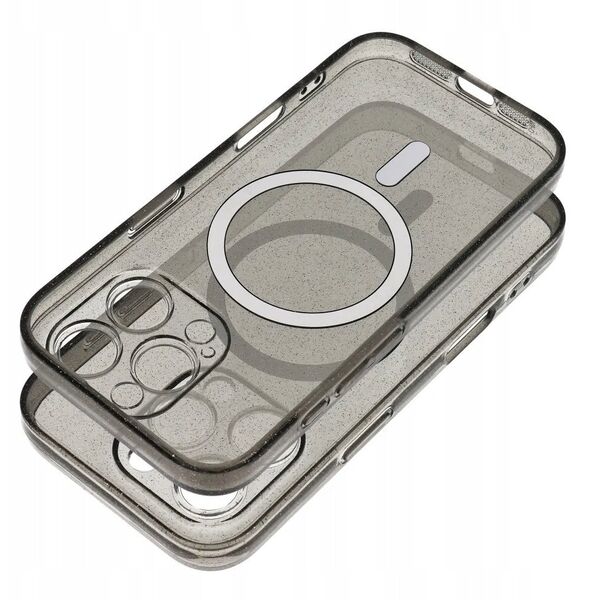 Θήκη CLEAR MAG COVER με προστασία κάμερας συμβατή με MagSafe για IPHONE 15 black glitter