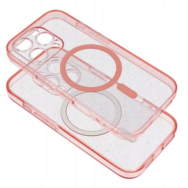 Θήκη CLEAR MAG COVER με προστασία κάμερας συμβατή με MagSafe για IPHONE 14 pink glitter