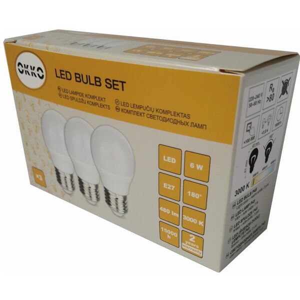 ΛΑΜΠΑ LED G45 6W E27 480LM 830 3ΤΕΜ/ΣΥΣΚΕΥΑΣΙΑ