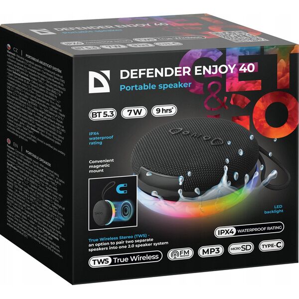 Głośnik Defender Enjoy 40 Bluetooth 7W BT/LED/TF/MP3/TWS/magnes