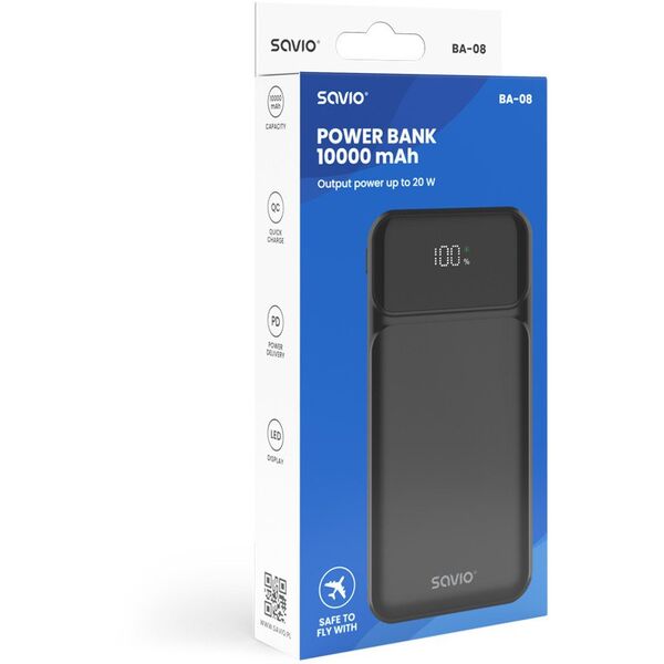 SAVIO BA-08 POWERBANK 10000 mAh, czarny