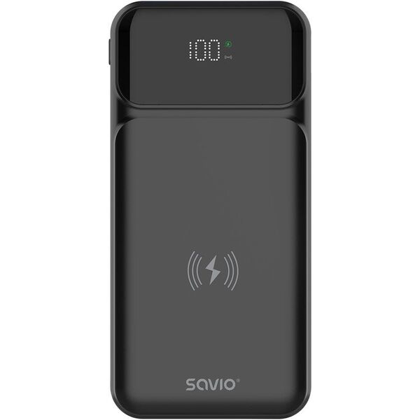 SAVIO BA-09 POWERBANK 10000 mAh, czarny, ładowanie indukcyjne