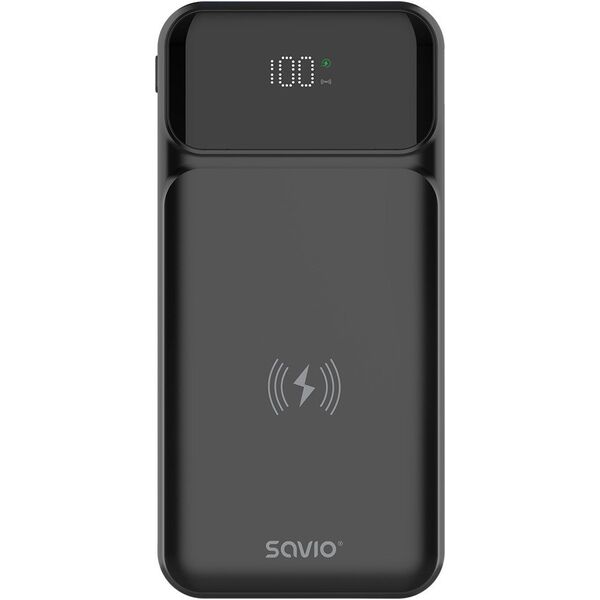 SAVIO BA-09 POWERBANK 10000 mAh, czarny, ładowanie indukcyjne