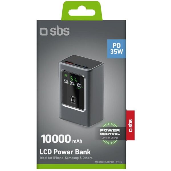 Powerbank SBS 10000mAh PD 35W z wyświetlaczem LCD - szary