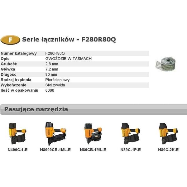Bostitch BOSTITCH GWOŹDZIE F 2,80 x 80mm RING 6000szt. F280R80Q BCHF280R80Q