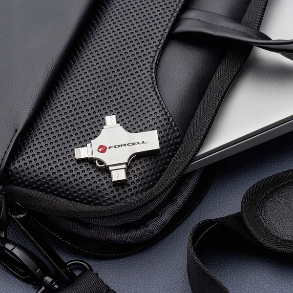 Pendrive 64GB USB 3.2 Gen 1 (USB A / USB C / Lightning / Micro USB) Forcell F-Data Metal Quad srebrny