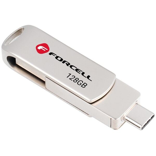 Pendrive 128GB USB 3.2 Gen 1 (USB A / USB C) Forcell F-Data Metal Duo srebrny