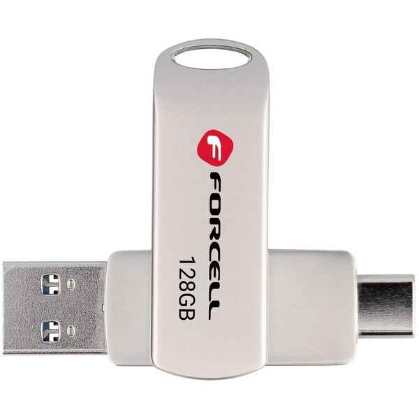 Pendrive 128GB USB 3.2 Gen 1 (USB A / USB C) Forcell F-Data Metal Duo srebrny