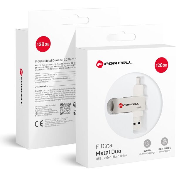 Pendrive 128GB USB 3.2 Gen 1 (USB A / USB C) Forcell F-Data Metal Duo srebrny