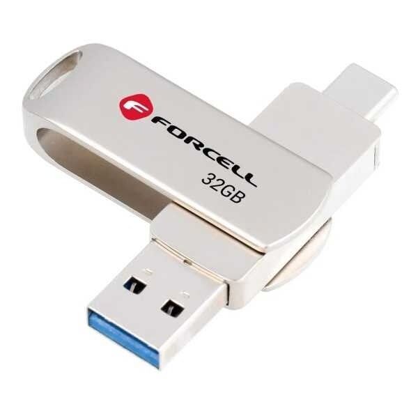 Pendrive 32GB USB 3.2 Gen 1 (USB A / USB C) Forcell F-Data Metal Duo srebrny