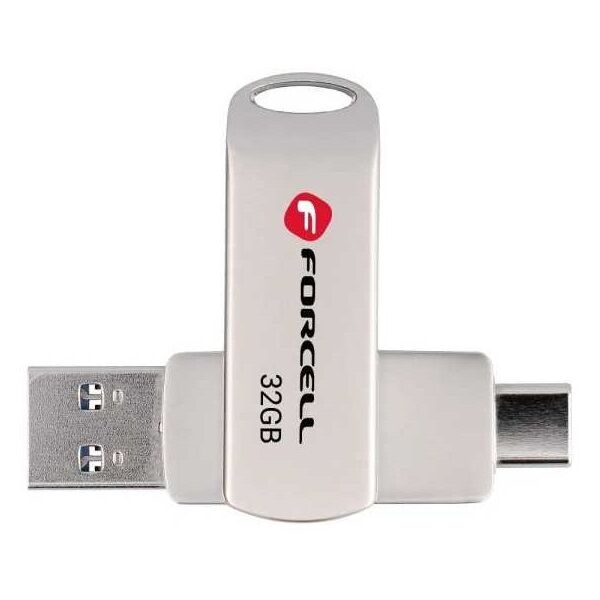 Pendrive 32GB USB 3.2 Gen 1 (USB A / USB C) Forcell F-Data Metal Duo srebrny