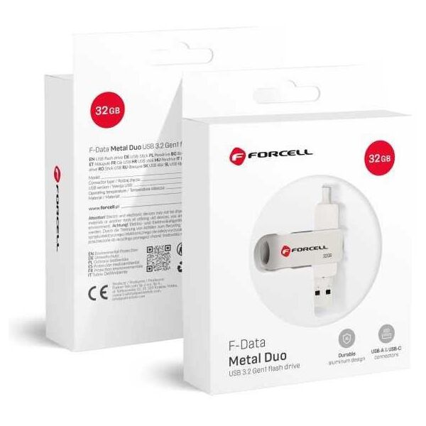 Pendrive 32GB USB 3.2 Gen 1 (USB A / USB C) Forcell F-Data Metal Duo srebrny