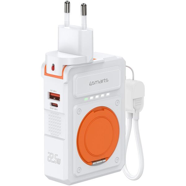 Ładowarka hybrydowa 4smarts 6w1 USB-C/USB-A PD 22.5W z powerbankiem 10 000 mAh, ładowanie indukcyjne Qi, kabel USB-C, biały