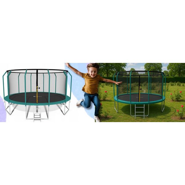 Trampolina ogrodowa dla dzieci 374cm z siatką zewnętrzną i drabinką