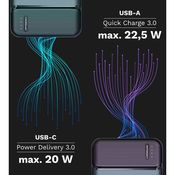 PowerBank Kruger&amp|Matz 30000 mAh Li-ion z funkcją QC oraz PD