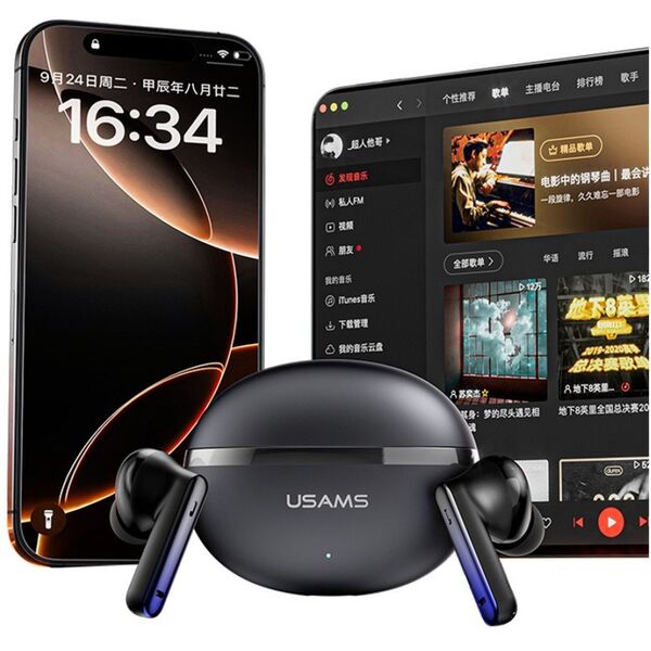Słuchawki Bluetooth USAMS Echo E02 TWS ANC+ENC bezprzewodowe czarny